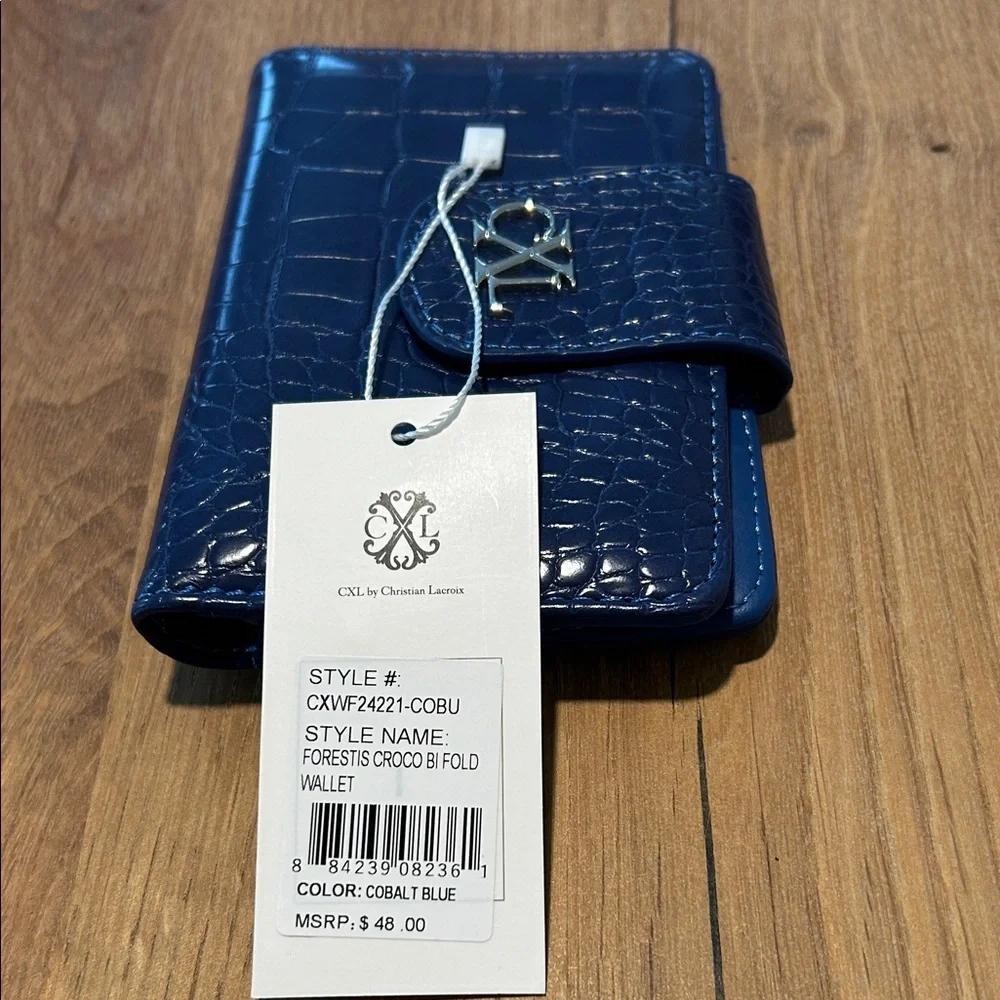 NWT CXL by Christian Lacroix Blue Croc-Embossed Faux Leather Bifold Wallet NWT - Picture 7 of 11